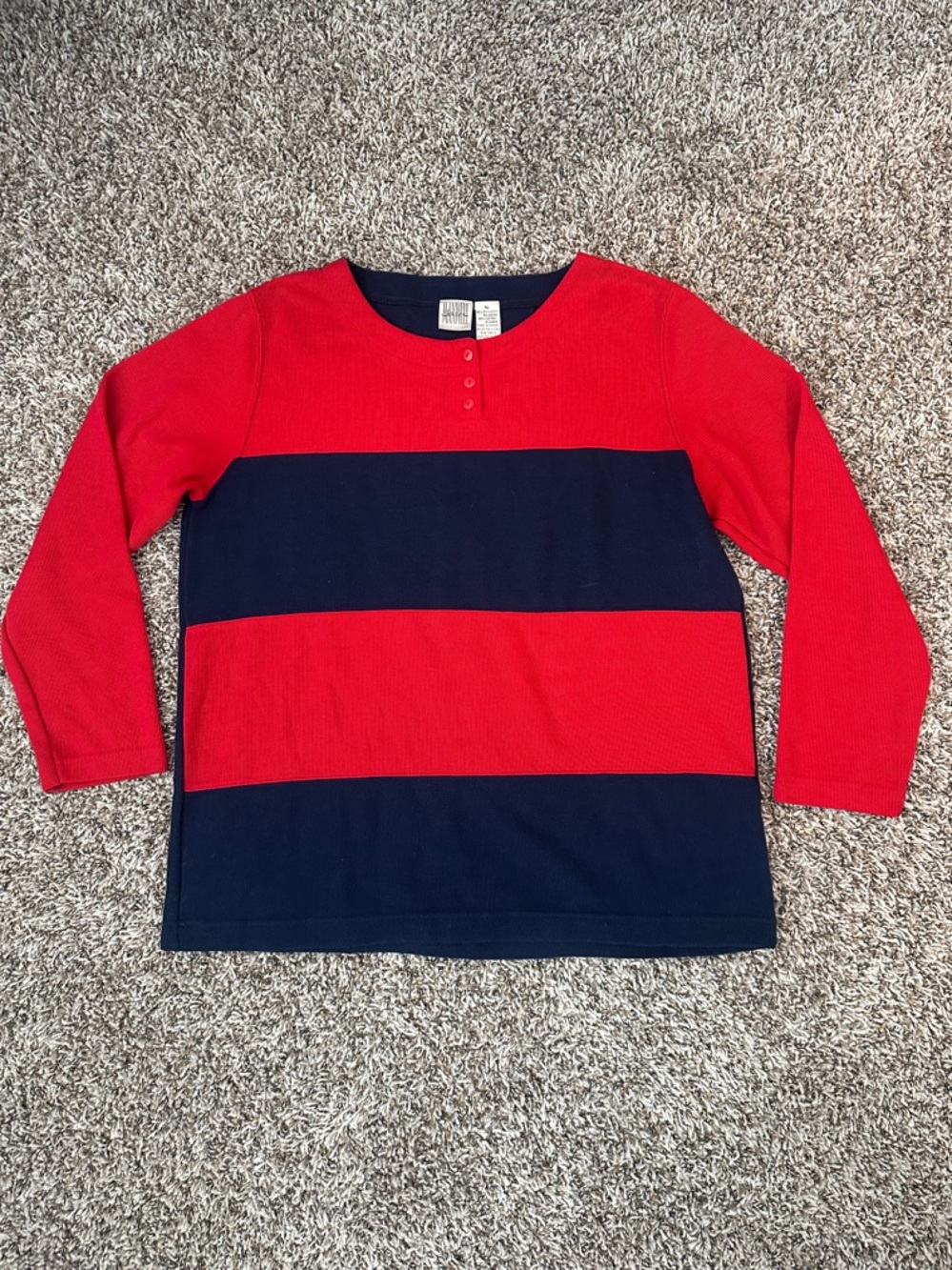 Vintage  Red and Navy Striped Long-Sleeve Henley Top